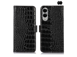 Capa De Celular Em Couro De Crocodilo Com Camada Superior Para Samsung Galaxy S25 Edge 5g Db