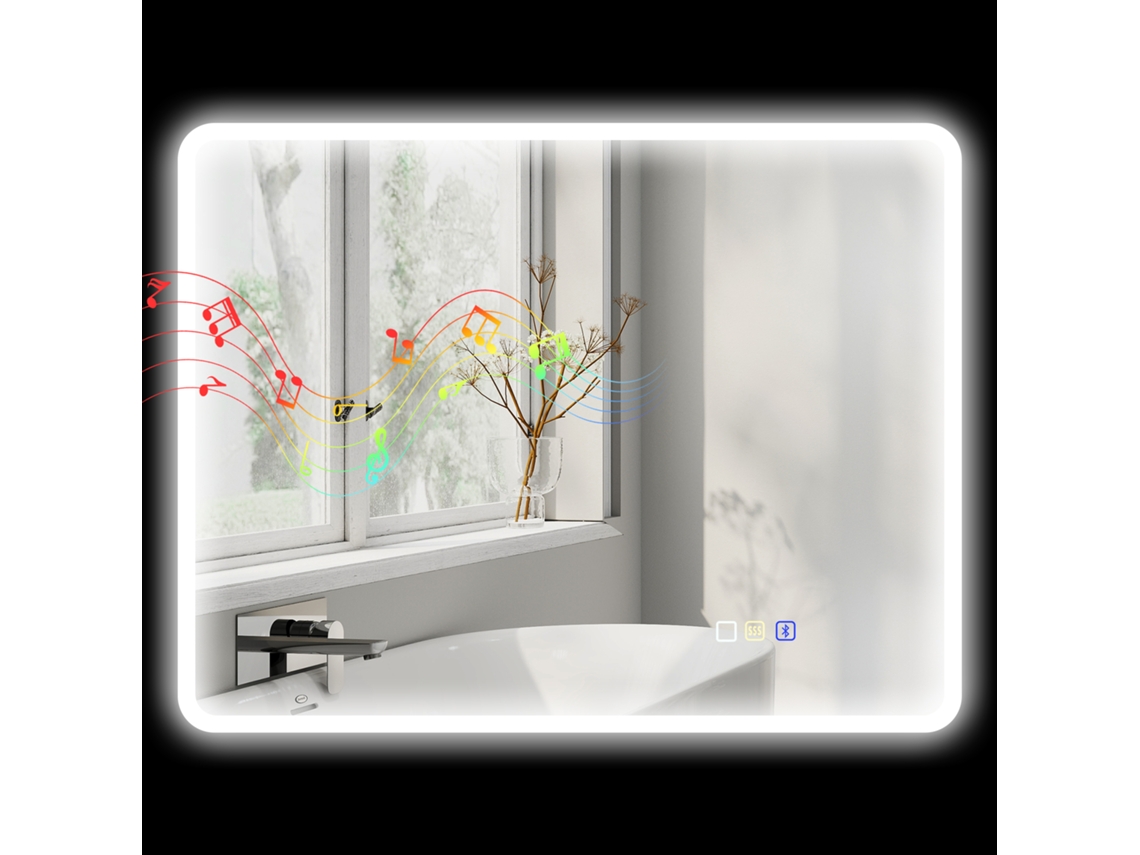 Espelho Banheiro Led Bluetooth 70x90cm Toque Antiembaçante Prateado