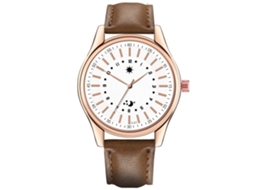 Relógio de pulso masculino casual e elegante, com mecanismo de quartzo e mostrador em PU marrom escuro e branco.