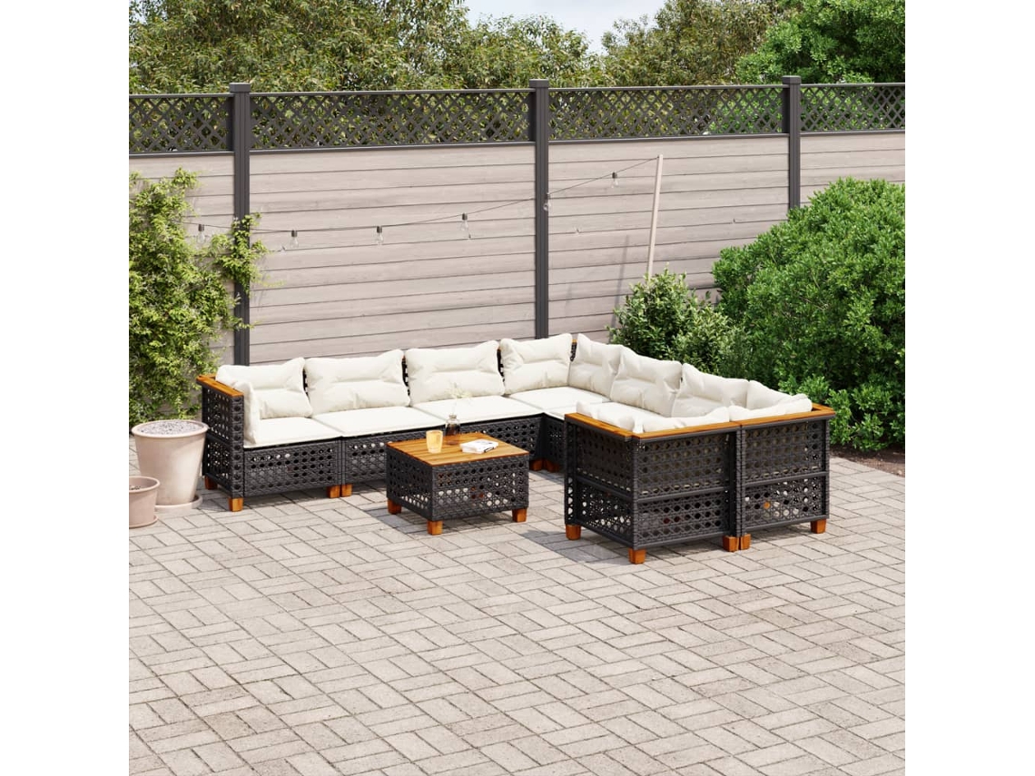 Vidaxl 9 Pcs Conjunto De Sofás P/ Jardim C/ Almofadões Vime Pe Preto