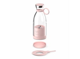 Liquidificadora Portátil Elétrica Recarregável Por Carga Magnética, Rosa, Com Tampa De Transporte, Modelo 214b
