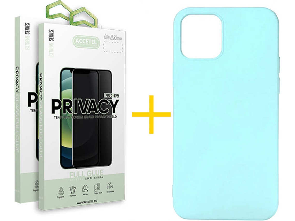 Capa + 2 Películas de Vidro Anti-Spy iPhone 13 ACCETEL Silicone Líquido Verde-Àgua
