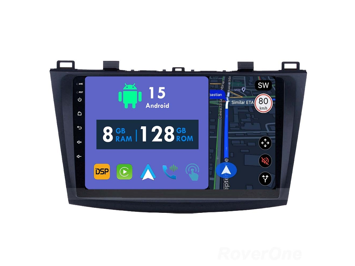 Auto Rádio Carro Bluetooth Autoradio 8GB RAM 128G ROM CarPlay Navegação GPS Ecrã Táctil RoverOne para Mazda 3 Mazda3 BL 2010-2013  