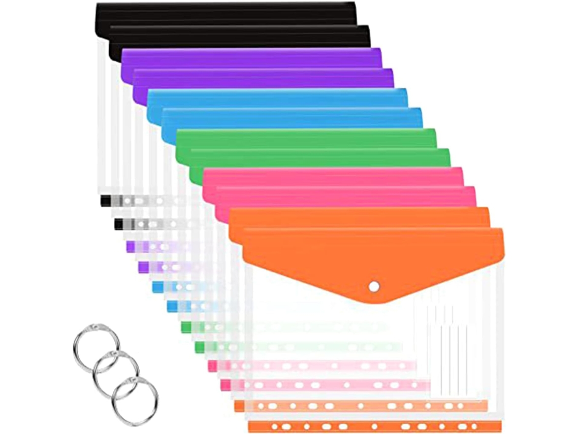 Conjunto De 12-pastas Transparentes Com Bolsos Perfurados, 11-furos, Organizador De Documentos E Pastas Arquivos