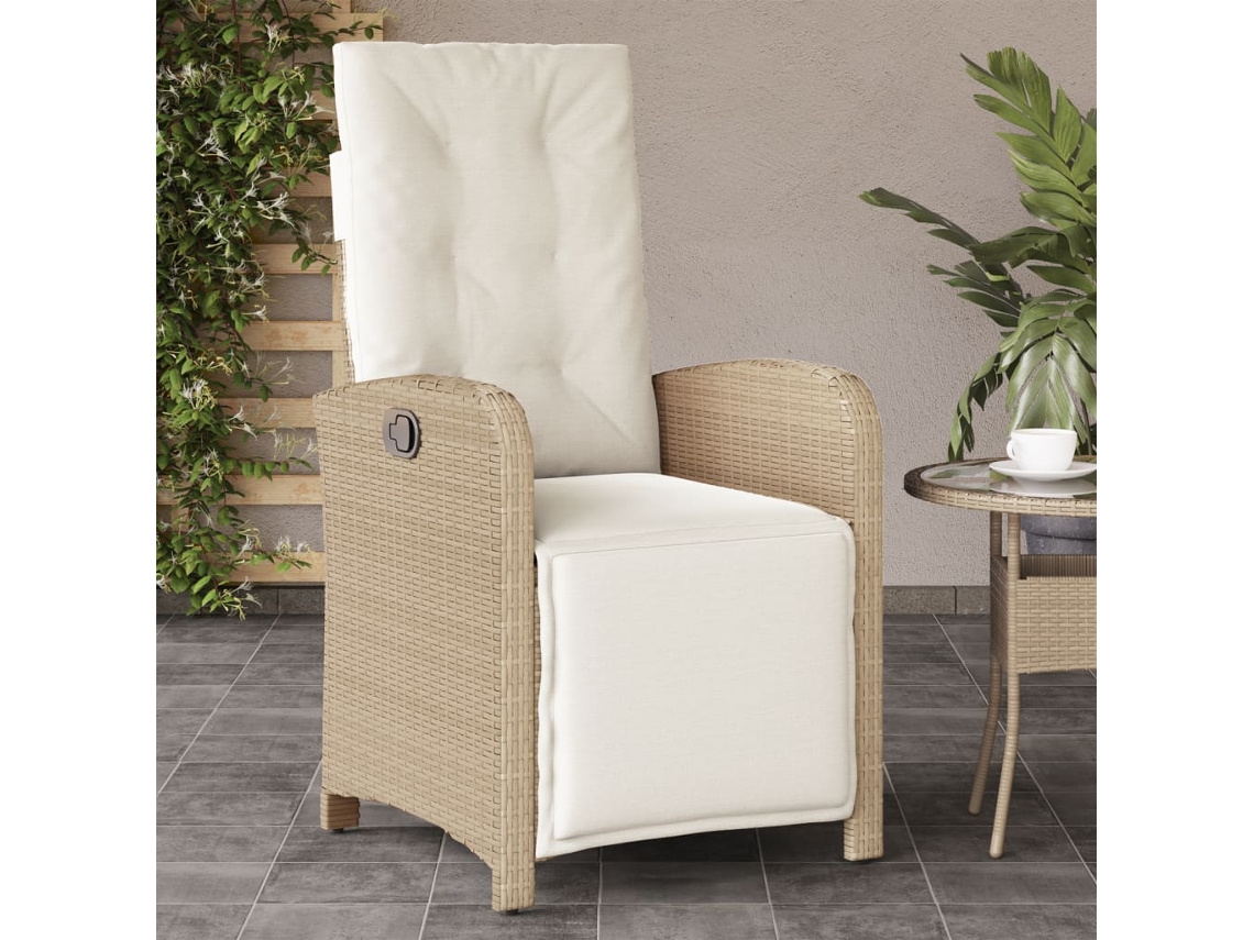 Vidaxl Cadeira De Jardim Reclinável C/ Apoio Para Os Pés Vime Pe Bege