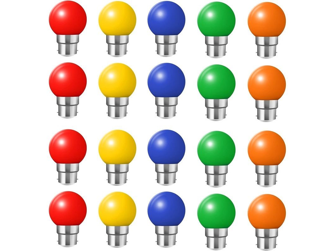 Conjunto de 20 Lâmpadas LED Coloridas B22, 2w
