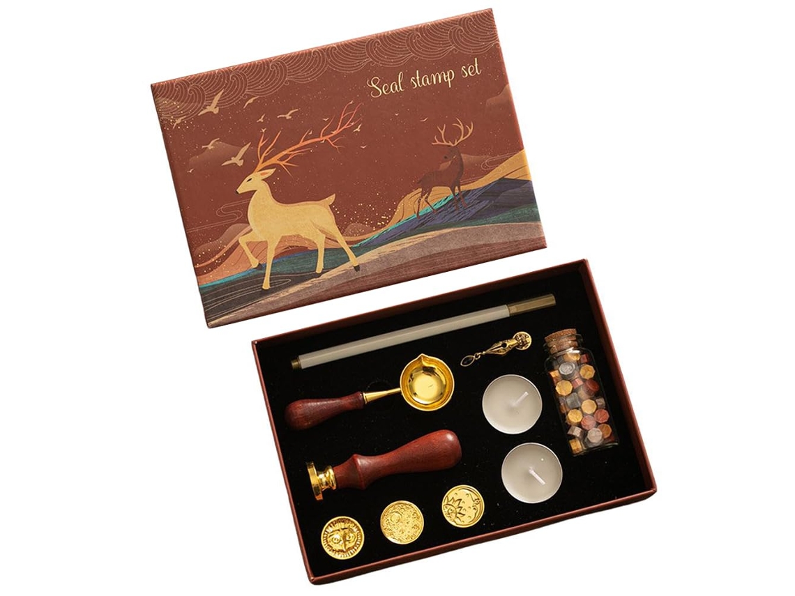 Kit De Carimbos Com Miçangas, Colher, Vela E Aquecedor De Cera Para Envelopes, Cartas, Casamentos, Presentes E