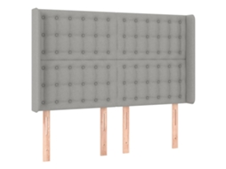 Cama com cabeceira revestida em tecido Abas Light Cinzento, exclusiva da MAISON (147x16x118 cm)