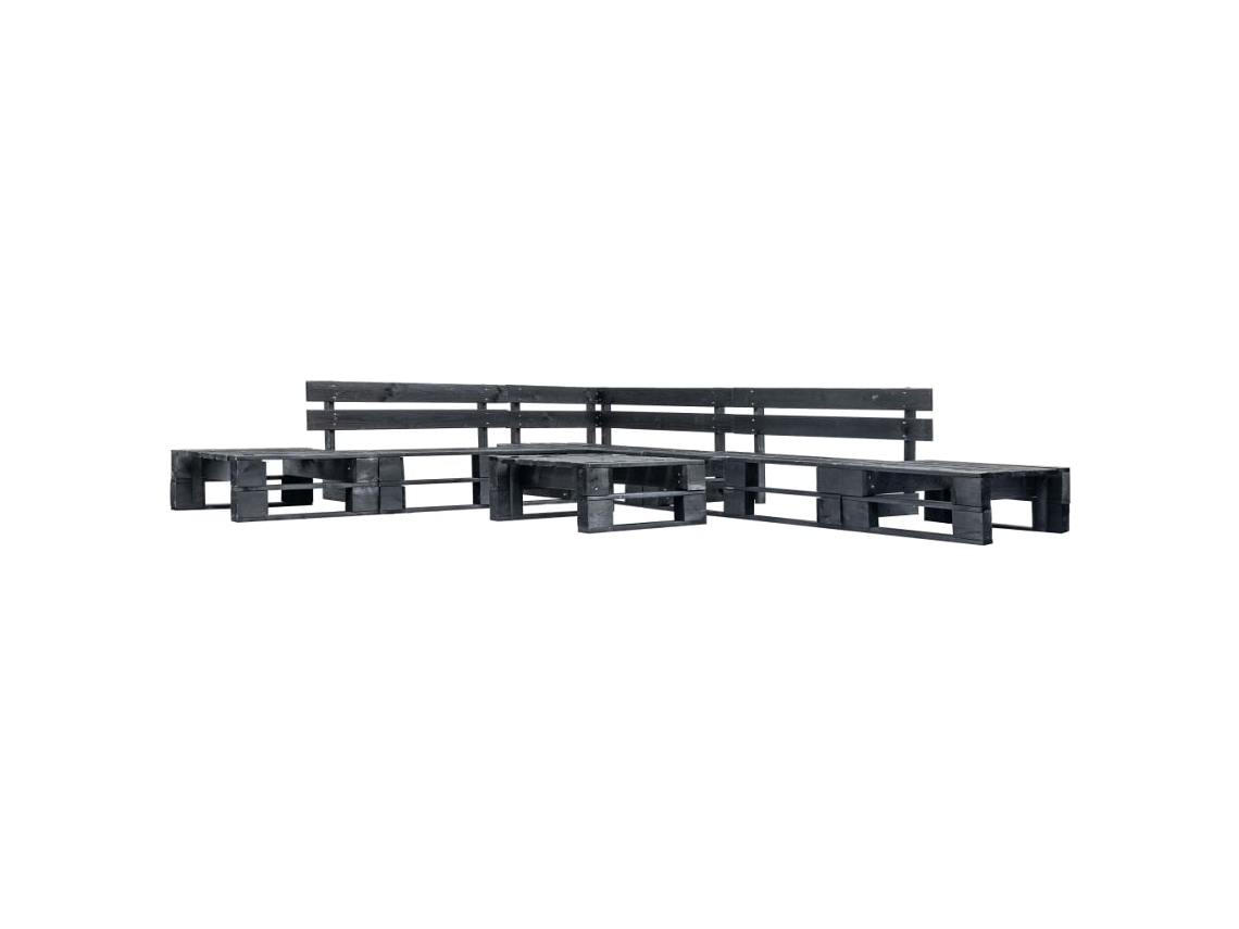 Vidaxl Sofás De Paletes Para Jardim 6 Pcs Madeira Preto
