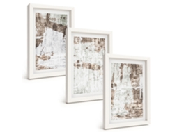 Composição De Quadros Na Parede Padrões Abstratos Em Branco E Marrom Moldura Branca Quadros Para A Sala De Estar Espelharte (3 Peças 20x30 Cm)