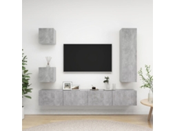 Vidaxl 5 Pcs Conjunto De Móveis De Tv Derivados Madeira Cinza Cimento
