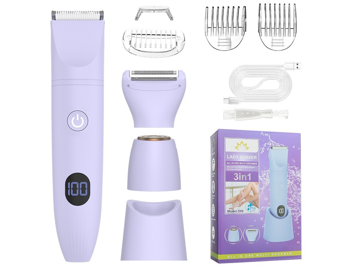 Lurelia Depilador Elétrico 599, Kit 3 Em 1 Com Base, Usb, Lavável, Aço Inoxidável, Corpo Inteiro