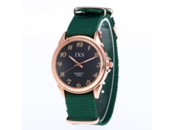 Relógio de pulso unissex de quartzo com pulseira de nylon verde, estilo casual.