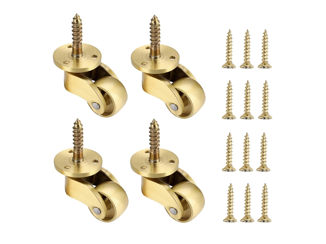 4 Solid Brass Swivel Casters (360° Rotation), 75kg Load Capacity, Furniture Assembly Screws Included.