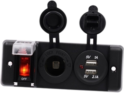 Carregador Veicular Usb Duplo 12-24v, Abs Preto, À Prova D'água