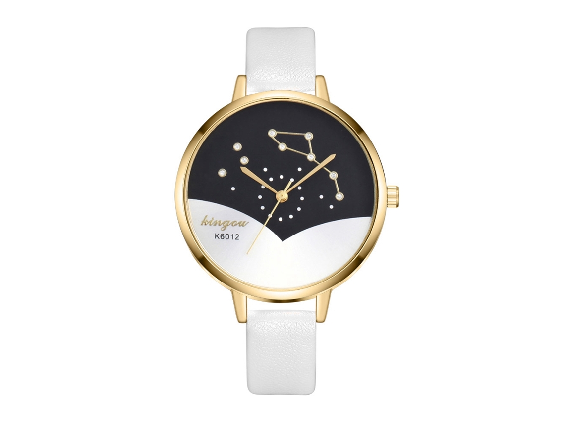 Relógio Analógico Simples para Mulher com Pulseira de Couro Pu Quartz Zhoulianfa Branco