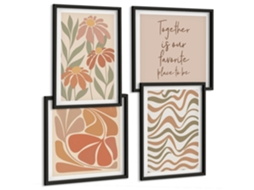 Composição De Quadros Decorações Estilosas Natureza Flores Espelharte (4 Peças)