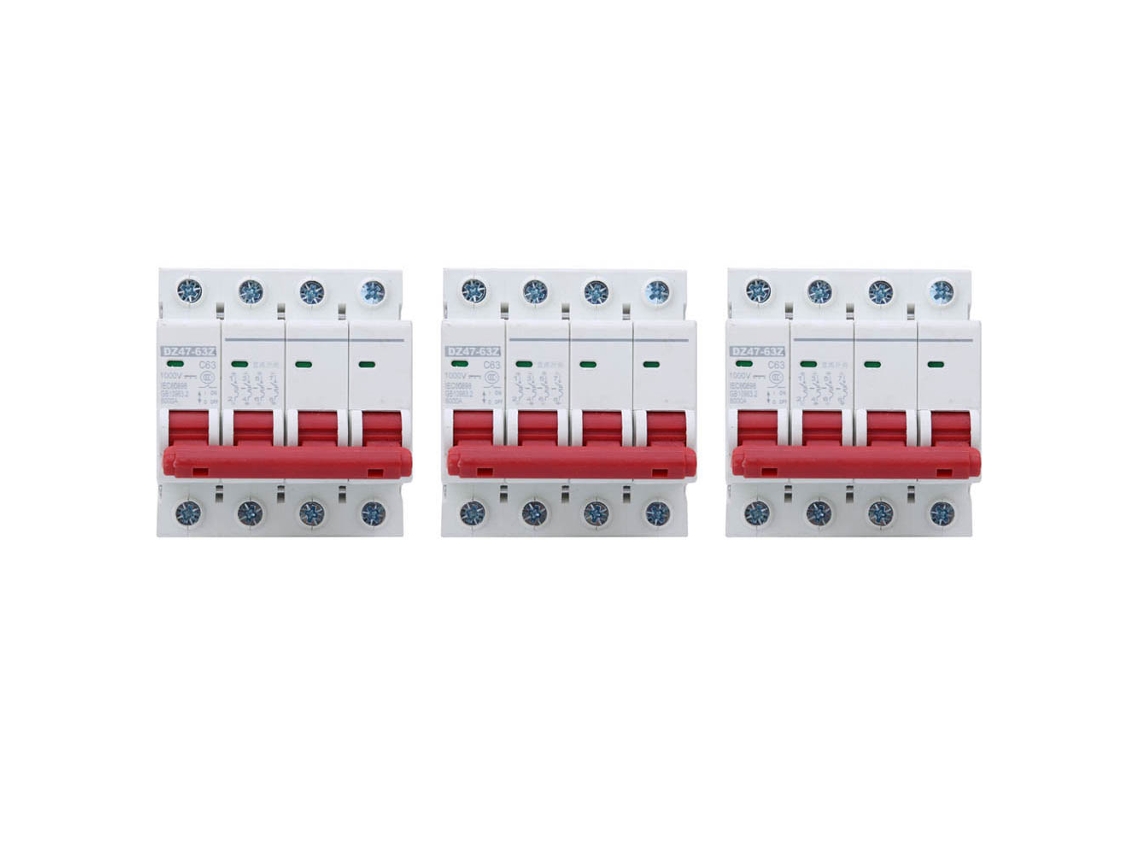 Conjunto de 3 Interruptores MCb Dz47 63Z DC1000V 4P 63A para Proteção Solar
