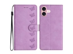 Capa De Couro Pu Com Estampa De Borboleta Para Iphone 16 Plus