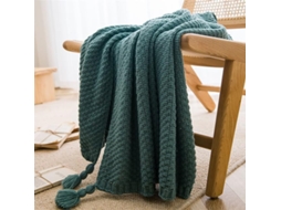 Mantas de Estilo Nórdico para Cama e Sofá Colcha Malha Grossa com Pompom Manta Cor Sólida Relevo, Macio, Quent
