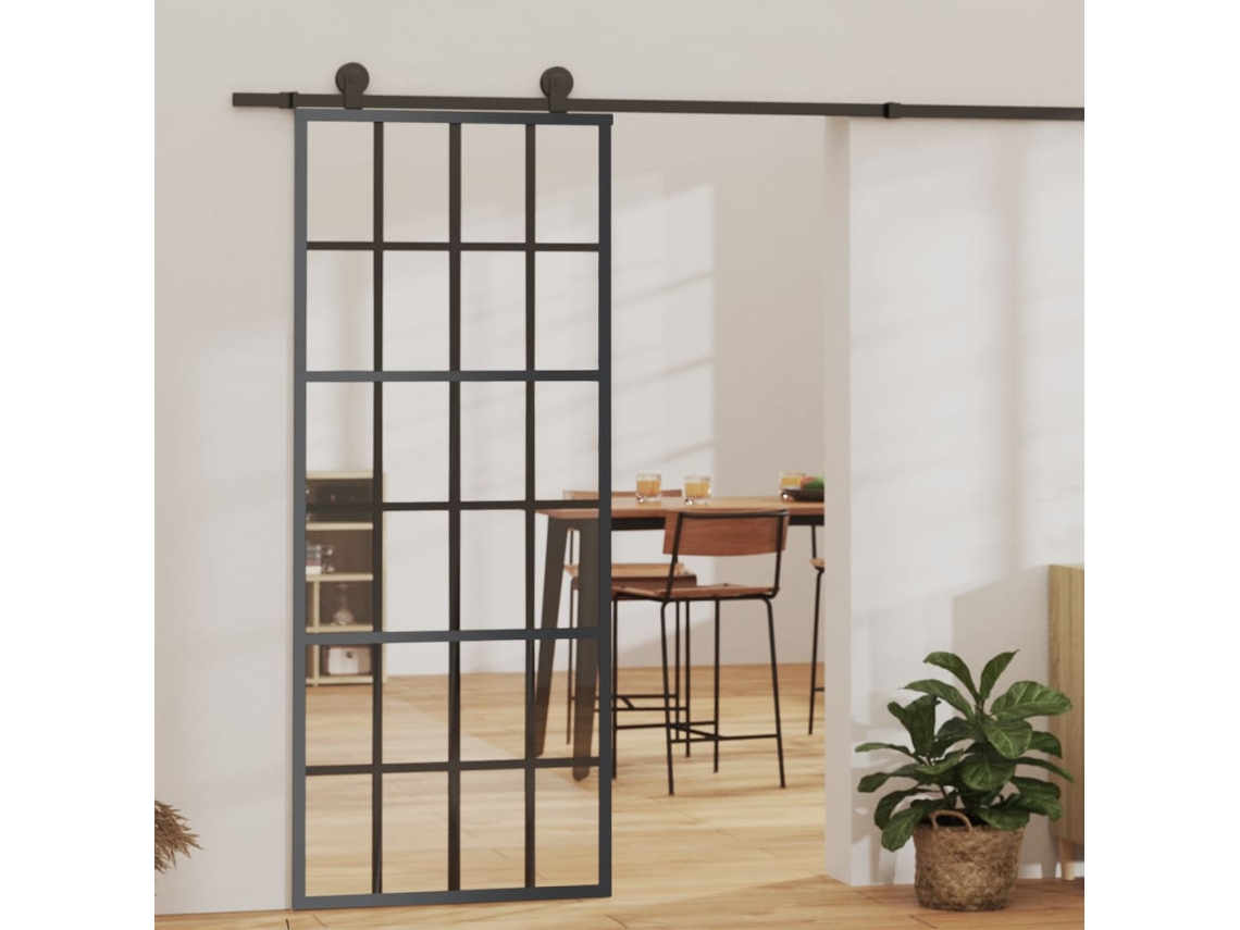 Vidaxl Porta Deslizante C/ Conj. Ferragens 76x205cm Vidro Esg/alumínio