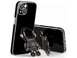 Capa Para Iphone 14 Com Revestimento Galvanizado Tpu Macio E Suporte Oculto Astronauta, Preta