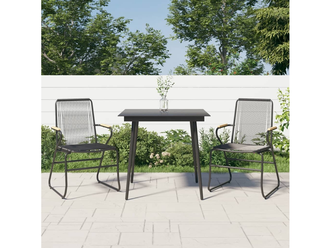 Vidaxl 3 Pcs Conjunto De Jantar Para Jardim Vime Pvc Preto