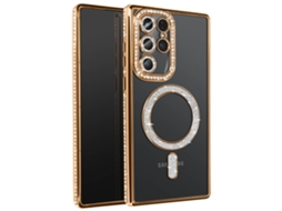 Capa Magsafe Contorno Strass Para Samsung Galaxy S25 Ultra Avizar Acrílico Dourado