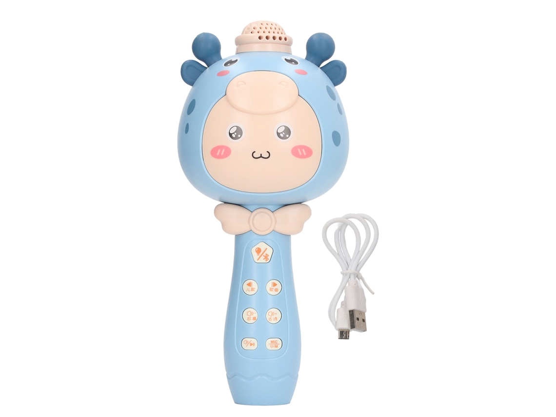 Microfone Infantil Sem Fio Cartoon Recarregável Azul Bt