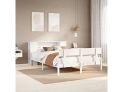 Vidaxl Cama Com Estante Sem Colchão 160x200 Cm Pinho Maciço Branco