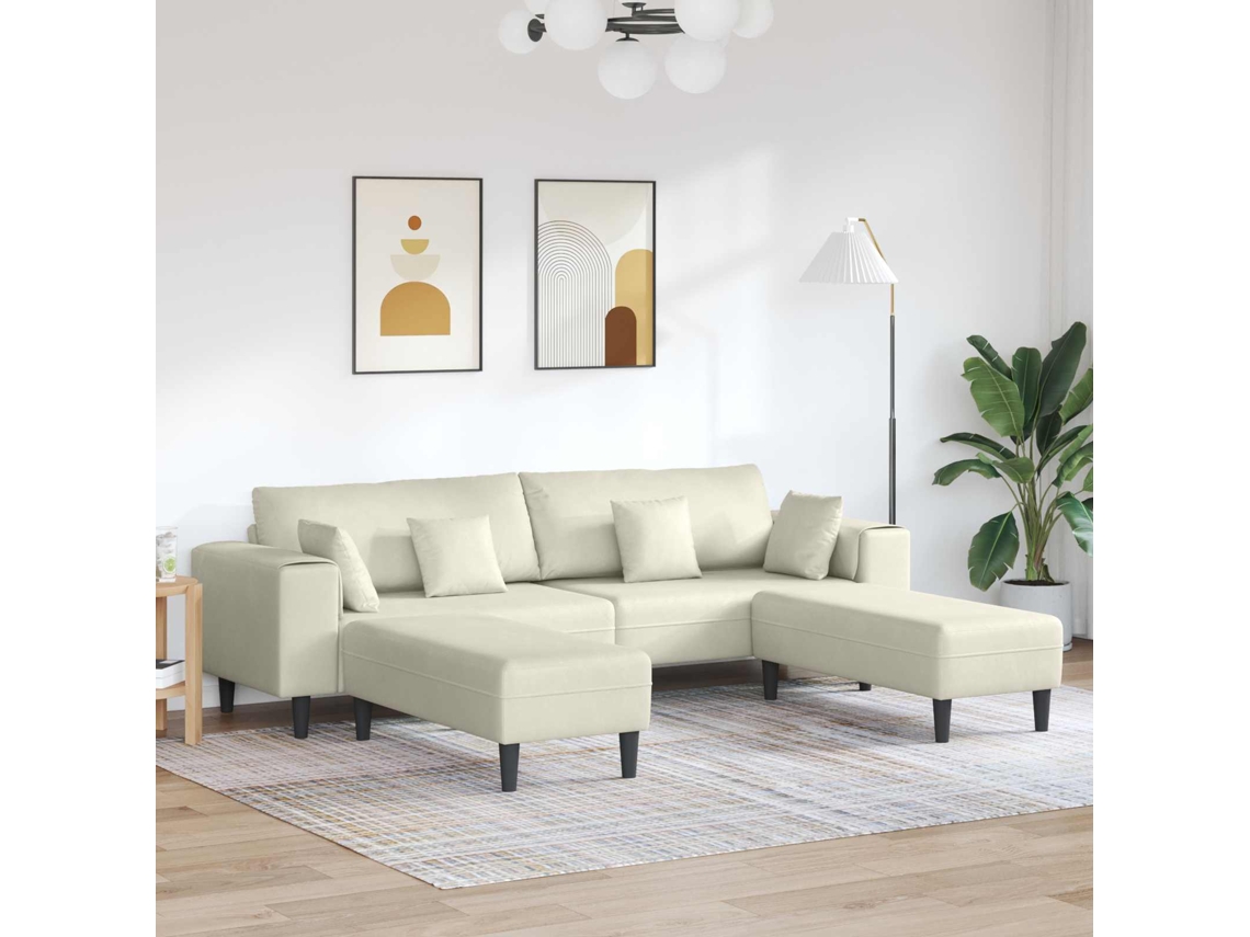 Vidaxl Sofá 3 Unid. Creme Veludo