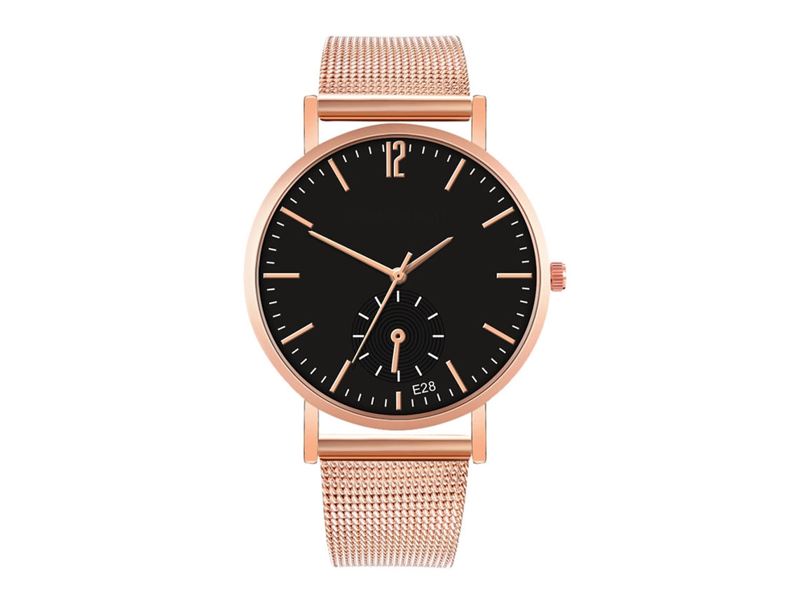 Reloj De Cuarzo De Estilo Casual Con Correa De Malla Para Parejas (negro Oro Rosa)