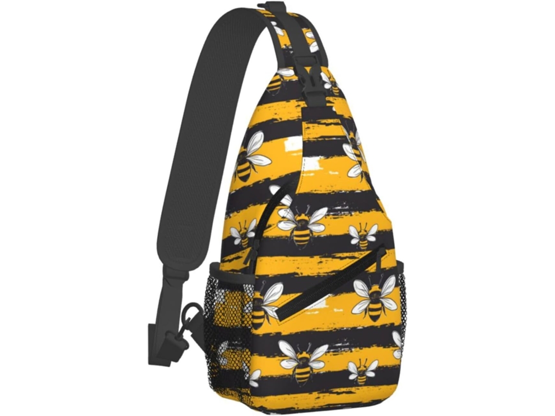 Bolsa de Ombro Listrada em Preto e Amarelo Unissex Poliéster Conforto Compartimentos Zíper Viagens | S/MARCA