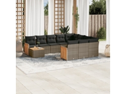 11 Pcs Conjunto Sofás De Jardim C/ Almofadões Vime Pe Cinza Dkd Home Decor