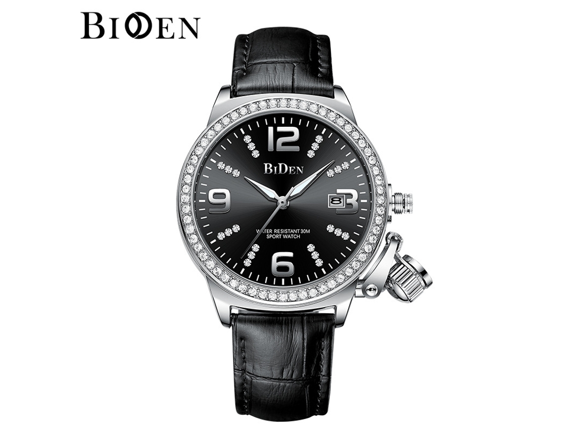 Relógio Feminino MDUG com Ponteiros Luminosos, Cinto Personalizado, Diamantes e Movimento de Quartzo