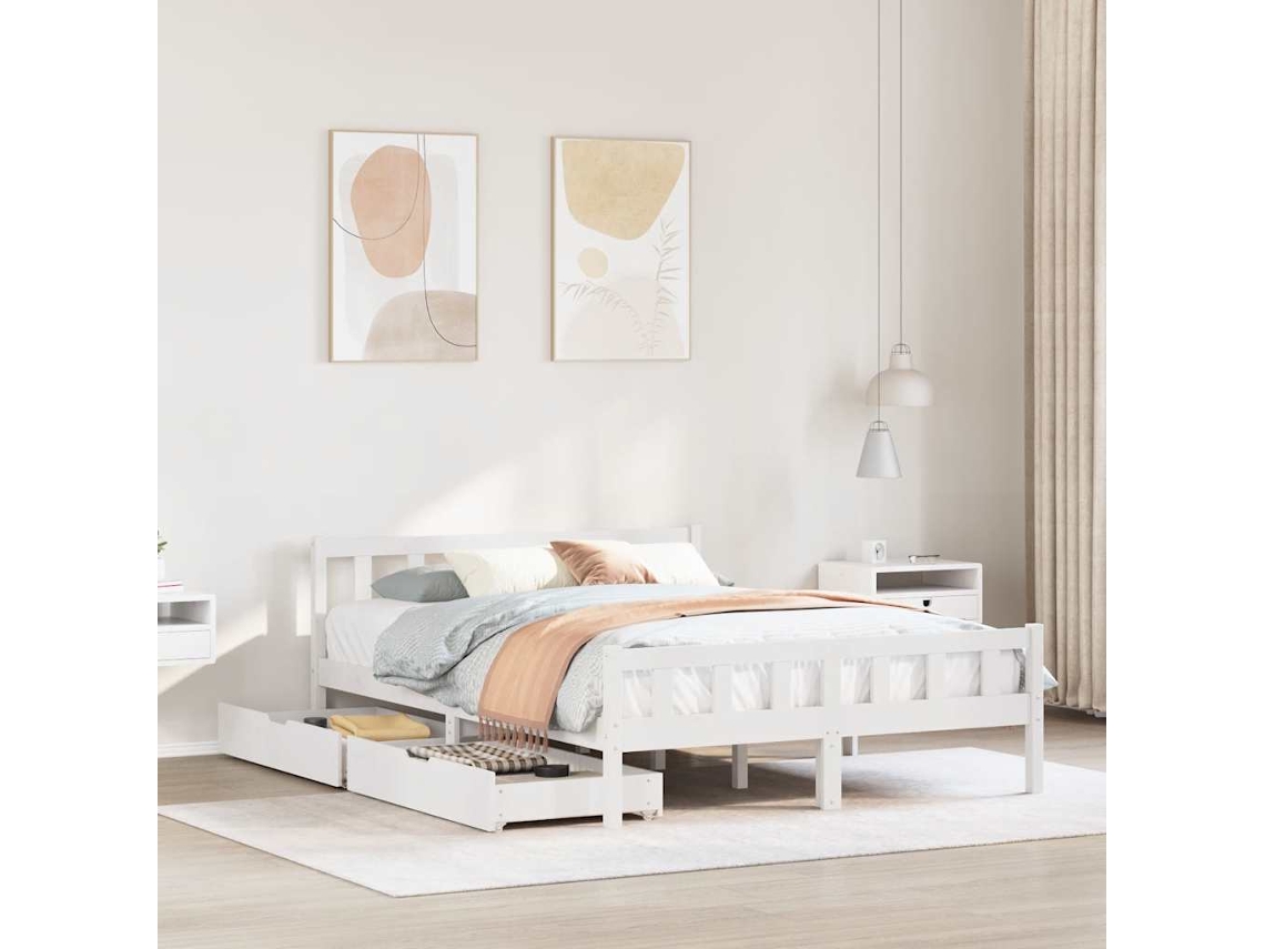 Vidaxl Cama Sem Colchão 150x200 Cm Madeira De Pinho Maciça Branco