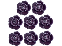 Conjunto De 8 Puxadores Gaveta Em Cerâmica Formato Rosa, Estilo Moderno, Para Móveis Domésticos, Cor Roxa