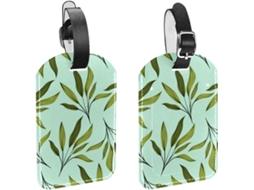 Conjunto De 2 Etiquetas Bagagem Viagem Com Estampa Folhas Verdes, Em Material Natural, Bolsas, Malas E Mochilas
