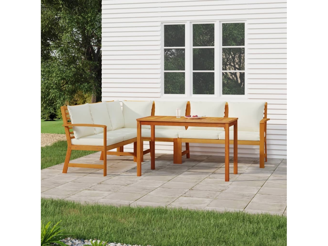 Vidaxl 5 Pcs Conjunto de Jantar P/ Jardim C/ Almofadões Acácia Maciça
