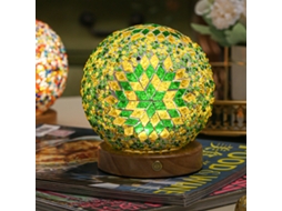 Candeeiro Turco Vidro Mosaico Base de Madeira Estilo Boémio Tiffany Usb RNEMITERY