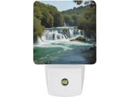 Luminária Noturna Led De Tomada Com Efeito Cachoeiras No Rio Krka, Com Sensor Crepuscular E Plugue De Parede, Ideal