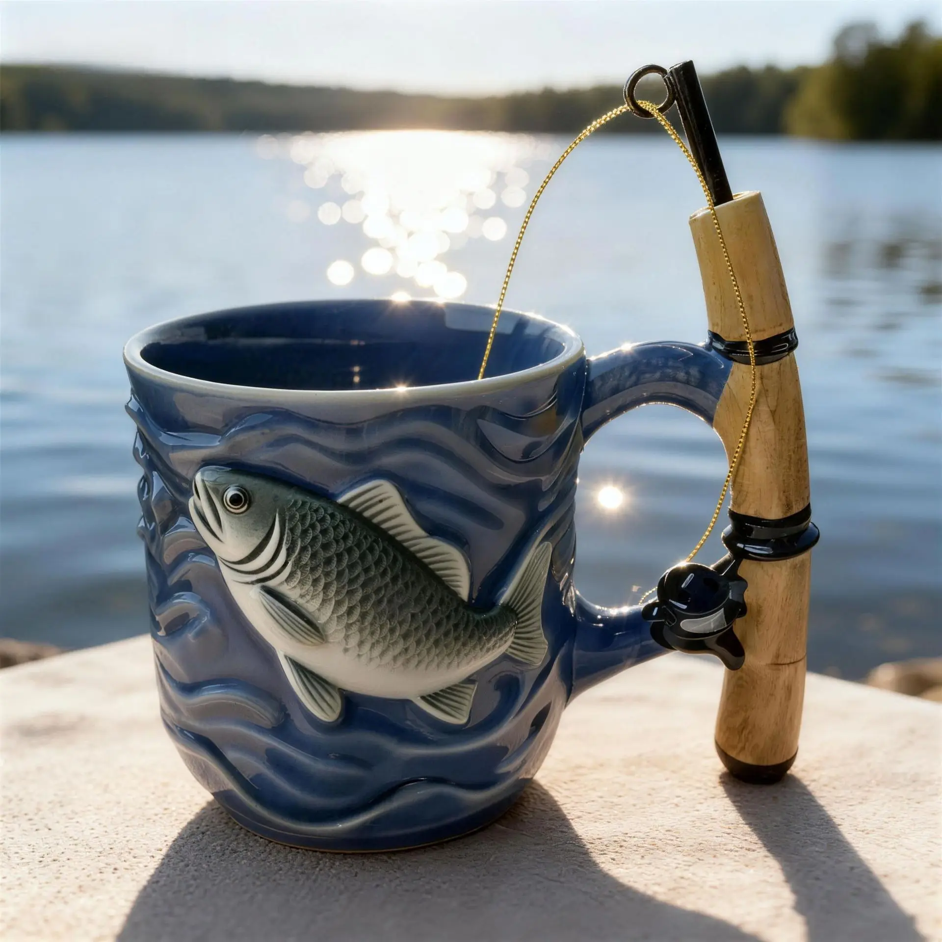 Caneca de Pesca Caneca de Cerâmica Criativa 3d para o Café da Manhã, Sonho do Pescador. MDUG (350ml)