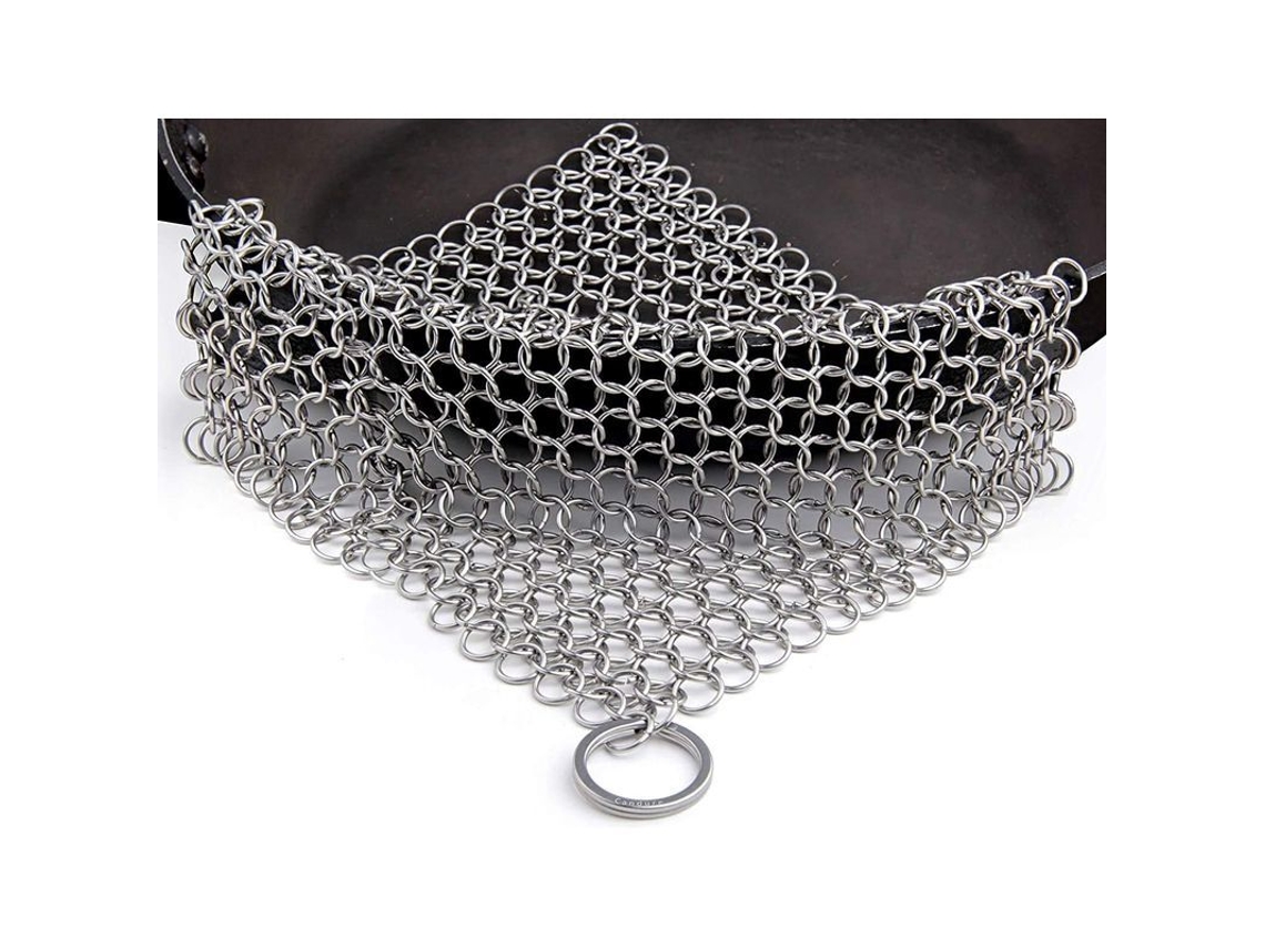 Limpiador De Hierro Fundido 7x7 Polegadas Escobilla De Cadenas Acero Inoxidable Para Sartén, Parrilla Y Olla Holandesa