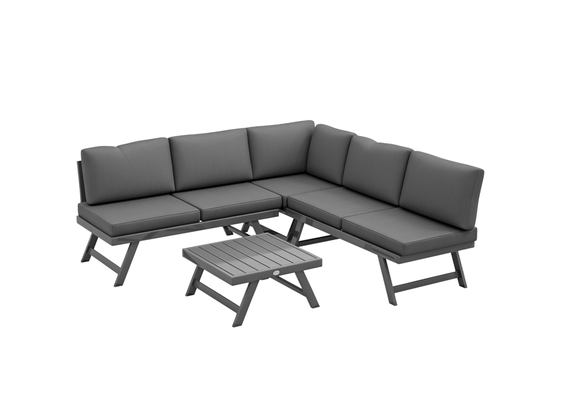 Conjunto Jardim 4 Peças Conversível com 2 Bancos, Poltrona Canto e Mesa Centro
