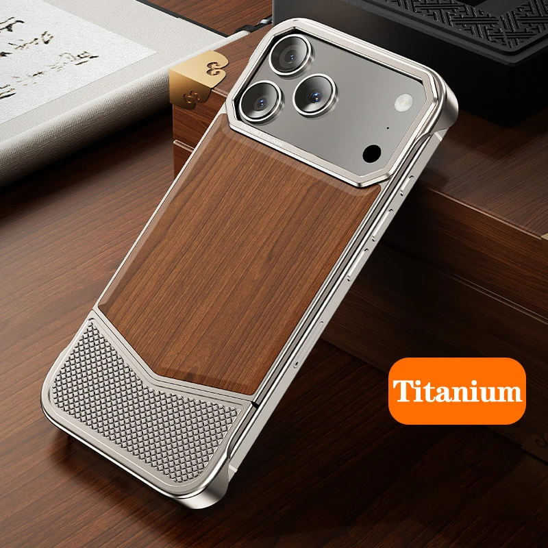 Capa Para Iphone 17 Pro Max Em Madeira Maciça (titanium), Compatível Com Fixação Magnética Magsafe, Design Sem Bordas.