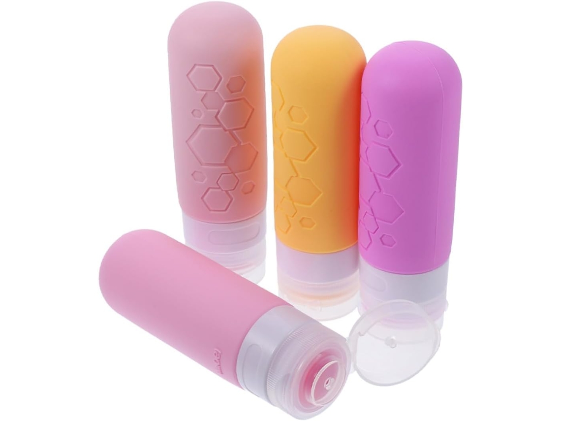 Conjunto De 4 Frascos De Viagem Vazios De Silicone Macio Para Shampoo E Loção, Recarregáveis E