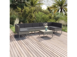 Vidaxl 8 Pcs Conjunto Lounge de Jardim C/ Almofadões Vime Pe Cinzento