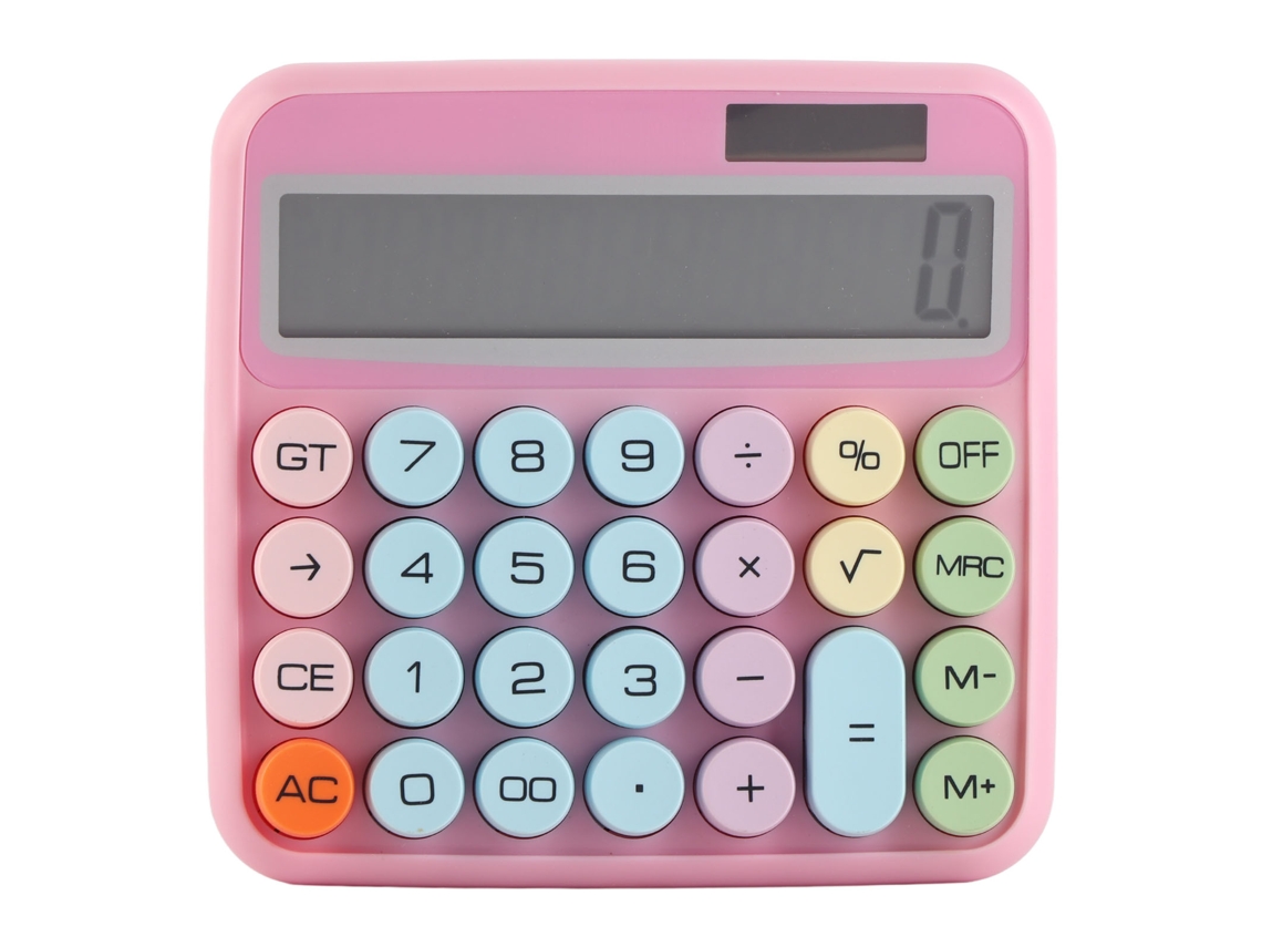 Calculadora Mecânica Com Teclado Colorido De 12 Dígitos Para Lar, Escola E Escritório - Rosa