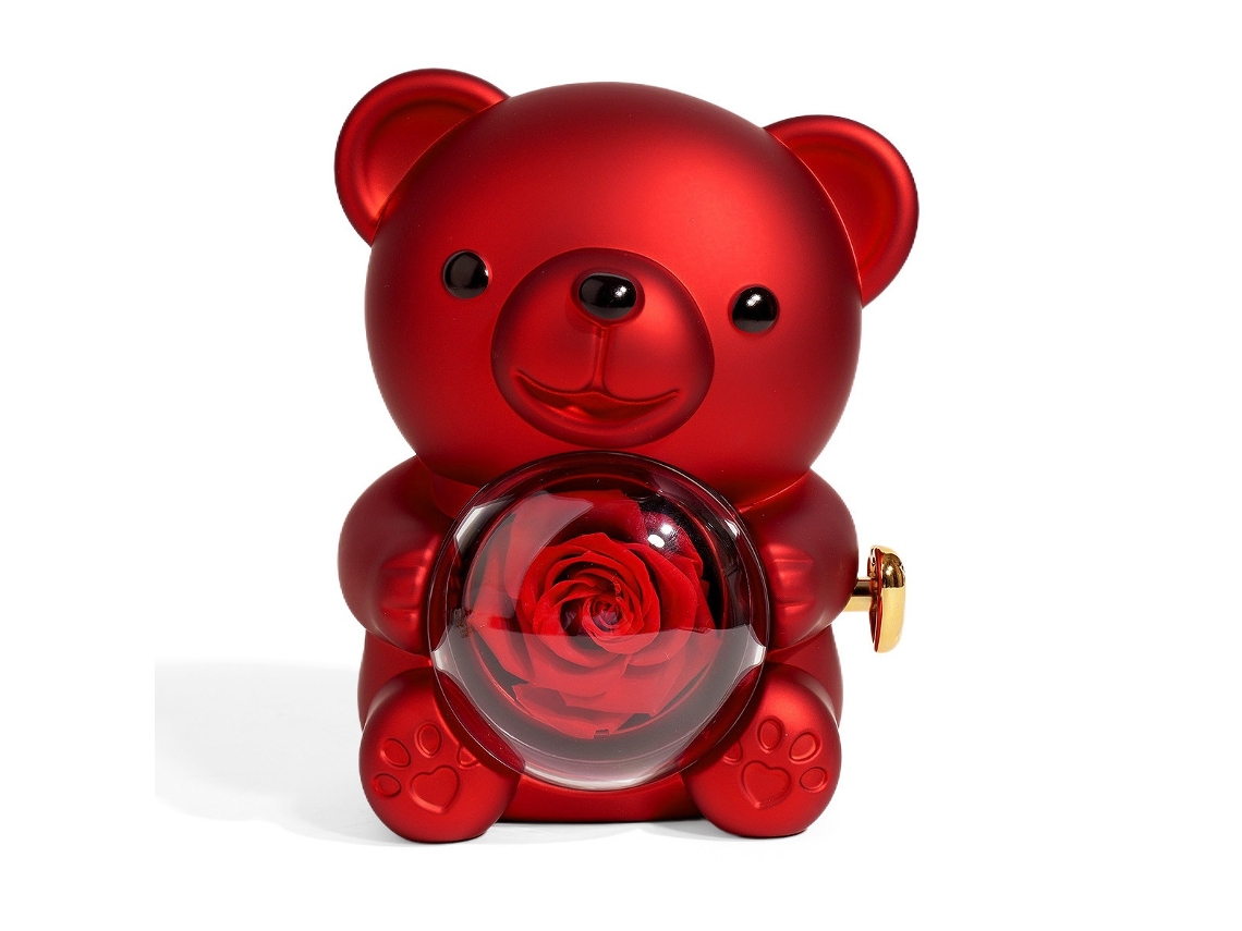 Caixa De Presente Giratória Com Urso E Rosa Preservada, Rosa, Vermelha Elysve