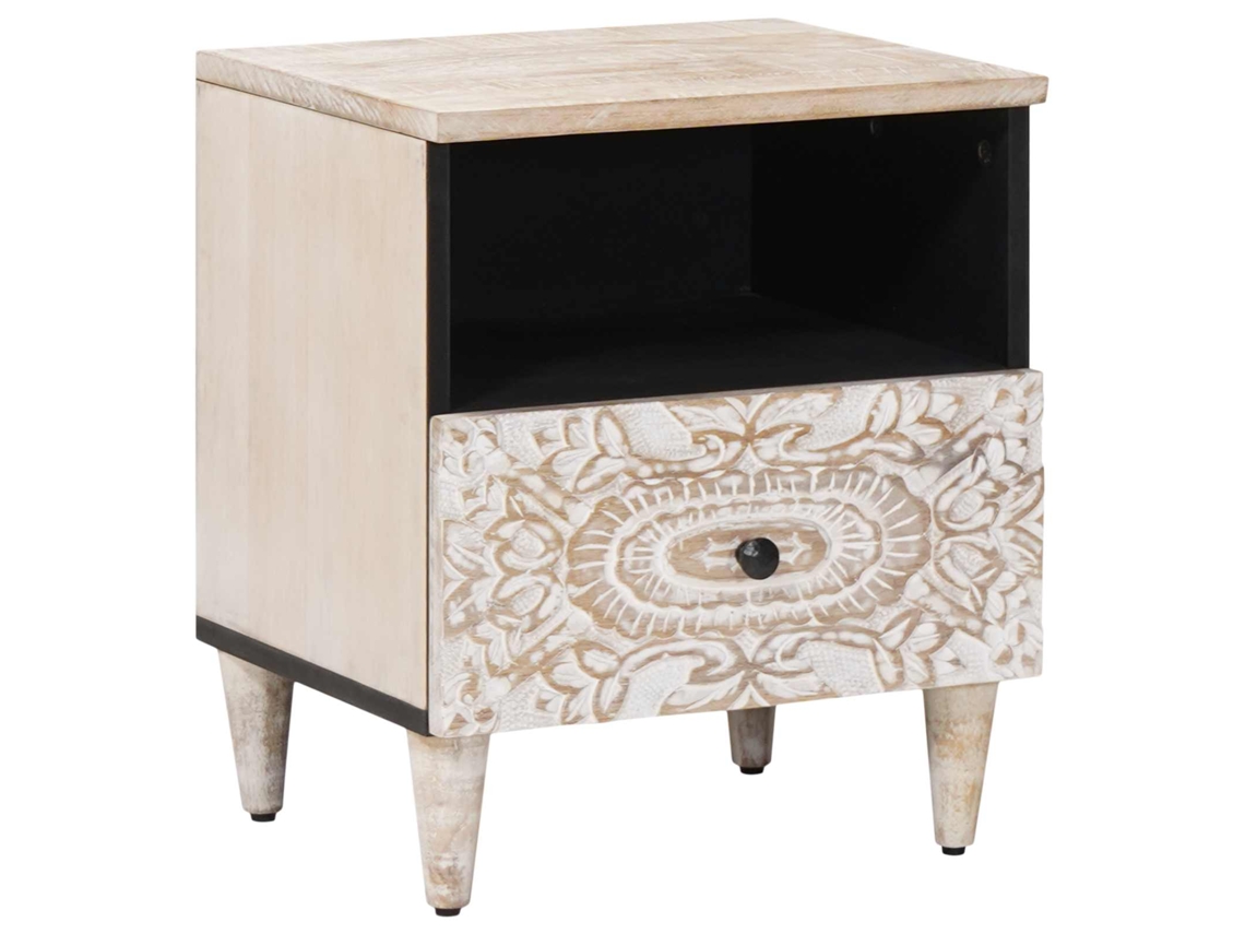 Vidaxl Gabinete de Cama Branco 40 X 33 X 46 Cm Madeira de Manga Maciça